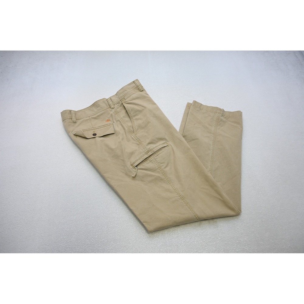 Dockers Mobile Pant Men 36x32 Khaki Tan Zippered Pockets Straight Chino EUC